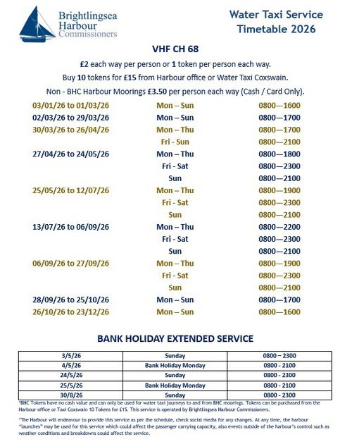 Water Taxi Schedule 2026